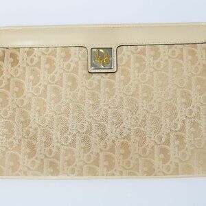 Christian Dior Clutch Bag Monogram Canvas Beige Cream Vintage
